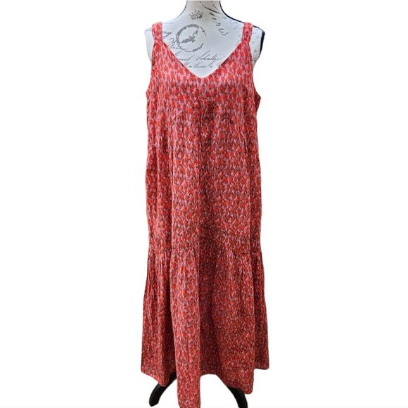 Joie Bondi Animal Print Midi Dress in‎ Tea Rose Red Tiered V-Neck Medium - Picture 1 of 8